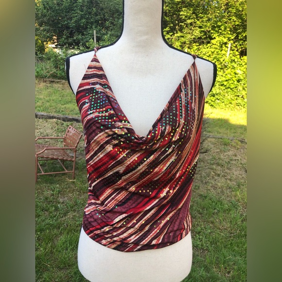 Vintage Y2K Sequin Abstract Striped Sleeveless Top - Picture 3 of 15